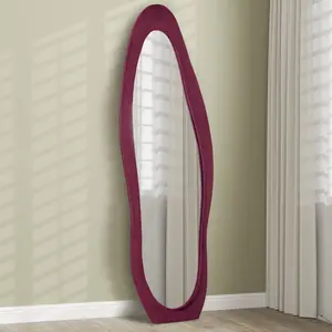 Buy Wavy Velvet-Feel Full Length Mirror - Wine Red