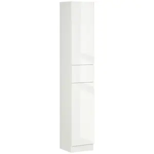 Buy  Tall Bathroom Cabinet with Adjustable Shelves, High Gloss Storage Cupboard, Freestanding Tallboy with Storage Drawer, White