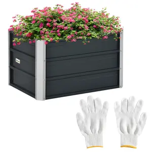 Buy 108L Raised Garden Bed, Galvanized Steel Elevated Planter Box w/ Installation Gloves for Backyard, Patio to Grow Vegetables, Herbs, and Flowers, 66 x 47 x 40cm, Grey