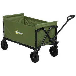 Buy 120L Festival Trolley on Wheels, Folding & Compact Camping Trolley Cart with Adjustable Handle for Garden, Beach, Fishing, Green