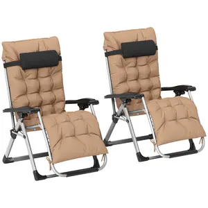 Buy 2 Piece Reclining Zero Gravity Sun Loungers with Cushions, Khaki