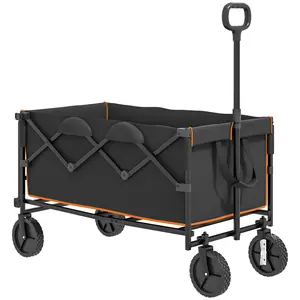 Buy 160L Festival Trolley on Wheels, Folding Camping Trolley Cart w/ Tailgate, 100kg Heavy Duty Garden Collapsible Folding Wagon w/Adjustable Handle, Carry Bag for Beach Picnic, Black and Orange