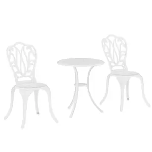 Buy 3 Piece Garden Bistro Set, Cast Aluminium Outdoor Furniture Set with Umbrella Hole for Balcony, Porch, Patio, White