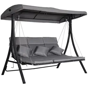 Buy 3 Seater Garden Swing Seat Outdoor Swing Chairs Chaise Lounge Padded Seat Hammock Canopy Porch Patio Bench Bed Recliner Sun Lounger - Grey