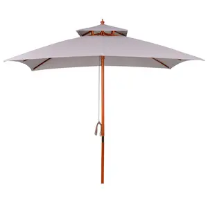 Buy 3 x 3 (m) Garden Parasol Umbrella, Large Square Outdoor Patio Sunshade Canopy with Double Tier, 48 mm Wooden Pole, 8 Ribs for Balcony, Grey