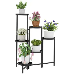 Buy 3 Tier Plant Stand Indoor Outdoor, Foldable Corner Plant Stands for Multiple Plants, Metal Round Flower Pot Holder for Patio Garden Balcony Living Room, Black
