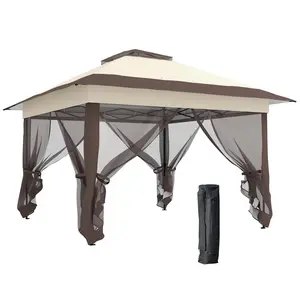 Buy 3.6 x 3.6 m Pop up Gazebo with Netting, Height Adjustable Party Tent Instant Canopy Sun Shade Shelter, Khaki