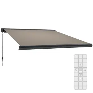 Buy 3.5 x 3 m Electric Awning with Remote Controller, Aluminium Frame DIY Retractable Awning, UV50+ Sun Shade Canopy for Garden Patio Deck Door Window, Light Grey