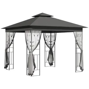 Buy 3 x 3(m) Steel Frame Double Roof Garden Gazebo - Grey