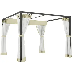 Buy 3 x 3m Aluminium Frame Pergola, with Retractable Roof - Khaki