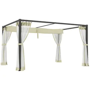 Buy 3 x 4m Aluminium Frame Pergola, with Retractable Roof - Khaki
