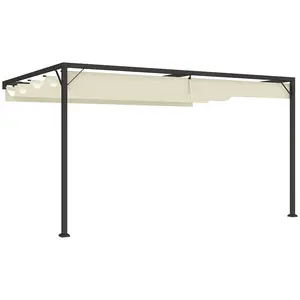 Buy 4 x 3(m) Outdoor Pergola Retractable Canopy Wall Mounted Gazebo Patio Shelter Sun Shade, Cream White