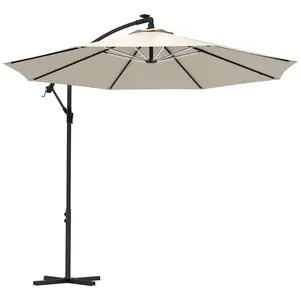 Buy 3m Solar LED Light Offset Cantilever Parasol - Beige