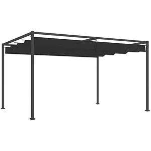 Buy 4 x 3m Metal Pergola, with Retractable Canopy Roof - Black