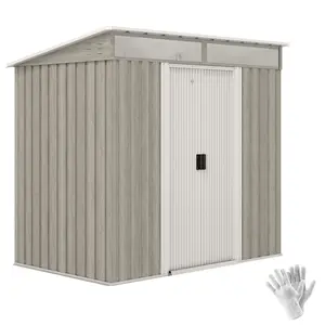 Buy 6.5 x 4FT Galvanised Metal Shed with Foundation Kit, Lockable Tool Garden Shed with Double Sliding Doors, Vents, Light Grey Wood Effect