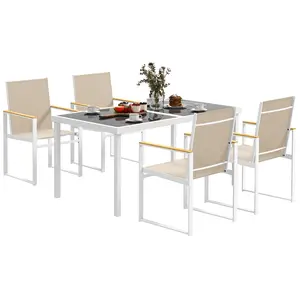Buy 5 Piece Garden Furniture Set with 4 Armchairs and Tempered Glass Table Top, for Deck, Balcony