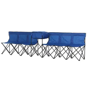 Buy 6 Seat Folding Sports Bench Portable Sports Team Bench Spectator Chair with Cooler Bag and Carrying Bag for Outdoor Picnic Camping - Blue