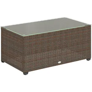 Buy 90 x 50cm Glass-Top Rattan Side Table - Brown