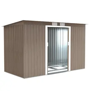Buy 9ft x 4ft Metal Garden Shed, Outdoor Tool House with Foundation Kit, Ventilations and Double Doors, Light Grey Wood Grain