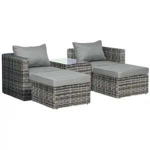 Buy Five Piece Rattan Armchair, Stool and Table Set - Mixed Grey