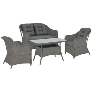 Buy Four-Piece Rattan Set, with Glass-Top Table - Light Grey