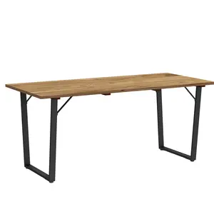 Buy Garden Table for 6, 175 x 80 cm Large Rectangle Outdoor Dining Table with 5cm Parasol Hole and Slatted Top, Weather Resistant Fir Wood Patio Table for Balcony, Terrace, Brown