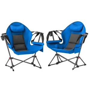 Buy Hammock Camping Chair Set of 2, Adjustable Back Swinging Camping Chair Portable Swinging Chair with Cup Holder, Headrest, Padded Seat and Carry Bag for Travel Fishing Hiking, Blue