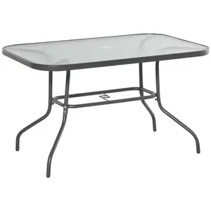 Buy Garden Dining Table Glass Top Metal Frame with Parasol Hole Outdoor Balcony Grey 120L x 80Wcm