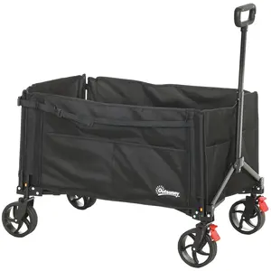 Buy Folding Trolley on Wheels, 150L Collapsible Wagon Festival Trolley Cart with Openable Sides, Adjustable Handle and Brakes for Shopping Camping Beach and Garden, Black