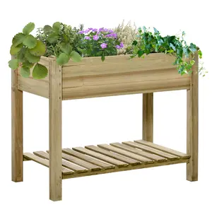 Buy Garden Wooden Planters, Raised Garden Bed with Legs and Storage Shelf Elevated Wooden Planter Box
