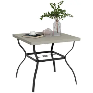 Buy Four-Seater Steel Garden Table, with Parasol Hole - Grey/Black