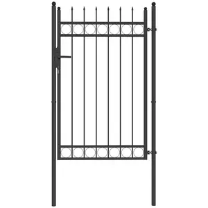 Buy Galvanised Steel Garden Gate, Outdoor Fence Gate Security Barrier with Lock, Keys and Handle, Outdoor Entrance Way Door with Classic Finials, 105 x 204 cm, Black