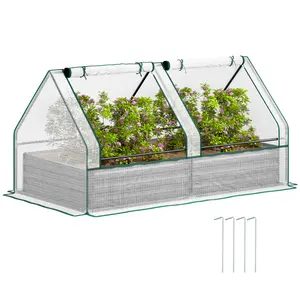 Buy Metal Planter Box with Cover, Raised Garden Bed with Greenhouse, for Herbs and Vegetables, White and Dark Grey
