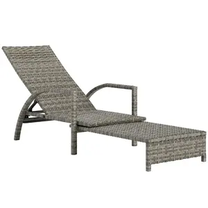 Buy PE Rattan Sun Lounger with Adjustable Backrest - Mixed-grey