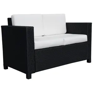 Buy Rattan Sofa, 2 Seater Garden Furniture with Soft Padded Cushion and Armrests, Wicker Garden Loveseat for Patio, Black