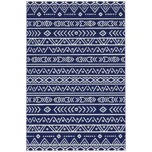 Buy Reversible Outdoor Rug with Carry Bag, Waterproof Plastic Straw Mat for Garden, Deck, RV, Picnic, Beach, Camping, 182 x 274cm, Dark Blue and White