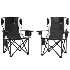 Buy Set of 2 Folding Camping Chairs, Padded Camping Chairs with Adjustable Armrests, Portable & Lightweight Folding Camp Chair with Cooler Bag, Cup Holder and Side Pockets, Black