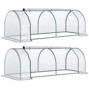 Buy Set of 2 Tunnel Greenhouse, Green Grow House with Roll-up Door, Steel Frame, Plastic Cover for Garden, Outdoor, 250 x 100 x 80cm, Clear