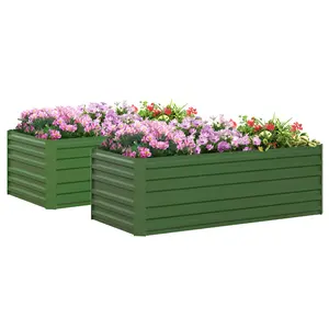Buy Set of 2 Raised Beds for Garden, Galvanised Steel Outdoor Planters with Multi-reinforced Rods for Vegetables, Plants, Flowers and Herbs, 180 x 90 x 59 cm, Green