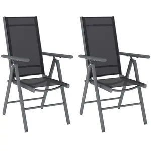 Buy Set of 2 Folding Chair, Aluminium Frame Outdoor Camping Chairs with Breathable Mesh Back and Seat, Garden Chair Set with Armrests for Balcony, Dark Grey