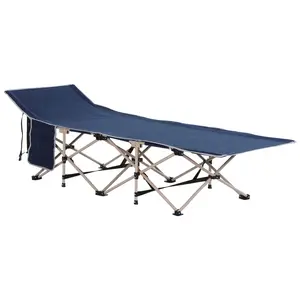 Buy Single Person Camping Bed Folding Cot Outdoor Patio Portable Military Sleeping Bed Travel Guest Leisure Fishing with Side Pocket and Carry Bag - Blue