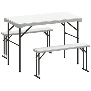Buy Three-Piece Folding Picnic Table and Bench Set - Light Grey