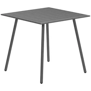 Buy Square Garden Table with Slat Top, Steel Frame, Outdoor Table for 4 Person, 80 x 80 x 74 cm, Grey