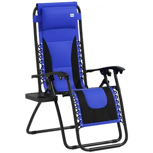 Buy Zero Gravity Lounger Chair, Folding Reclining Patio Chair with Padded Seat, Cup Holder, Soft Cushion and Headrest for Poolside, Camping, Blue