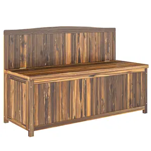 Buy Wood Storage Bench for Patio Furniture, Outdoor Garden Seating Tools, Brown