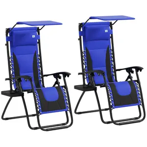 Buy Zero Gravity Lounger Chair Set of 2, Folding Reclining Patio Chair with Shade Cover, Cup Holder, Soft Cushion and Headrest for Poolside, Camping, Blue