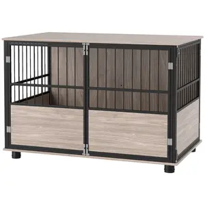 Buy 100cm Furniture Style Dog Crate Dog Cage End Table Indoor with 3 Doors Soft Washable Cushion, for Large Sized Dogs
