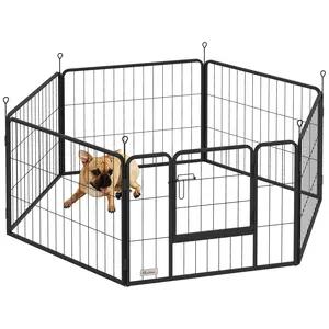 Buy 6 Panels Dog Playpen, Portable Detachable Puppy Pen with Door, for Small Dogs, 60cm High, Black