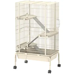 Buy 4 Levels Rolling Small Animal Cage, Rabbit Cage with 3 Ramps, Water Bottle, Food Dish, 15cm Deep Tray, Beige