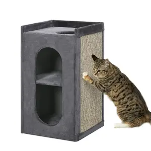 Buy 81cm Cat Scratching Barrel, with Two Cat Houses for Indoor Cats, Grey